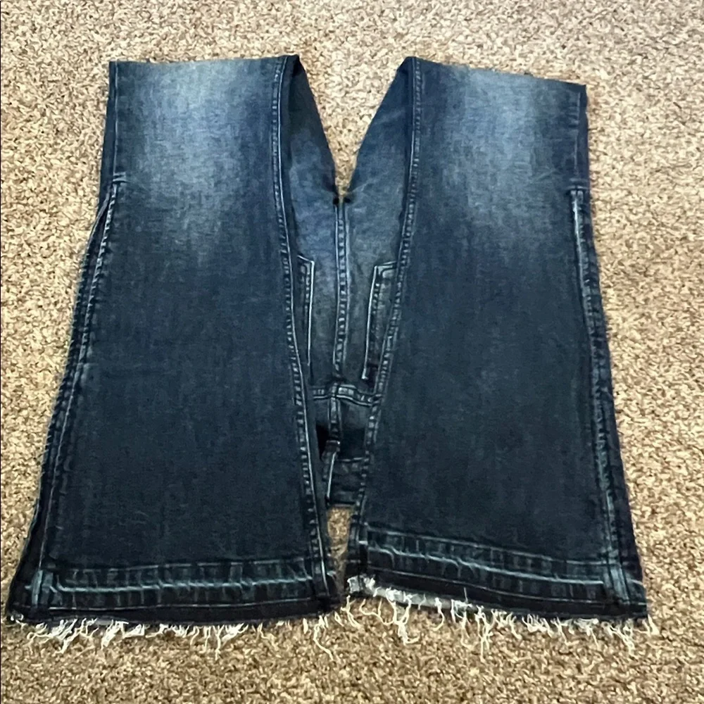 SHYANNE dark wash slit flare leg jeans